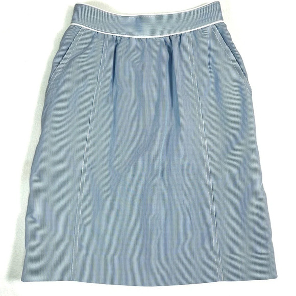 THE VILLAGER Women’s VINTAGE Blue White Pinstripe Skirt Size 2‎ Petite Preppy - Picture 1 of 11